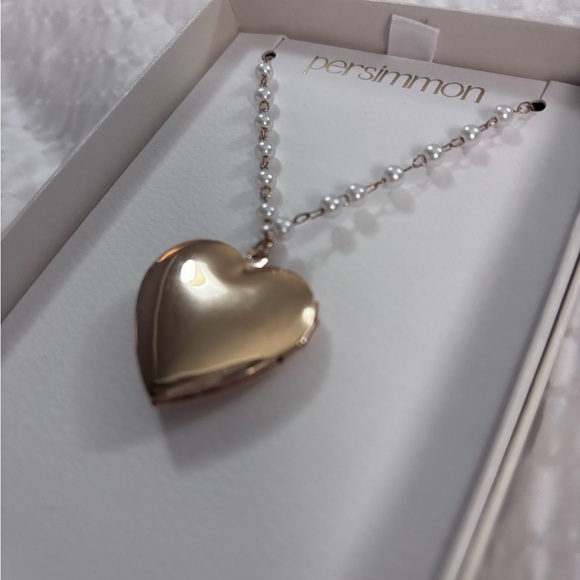 Gold Heart Necklace with Pearl Accents - Picture 3 of 4